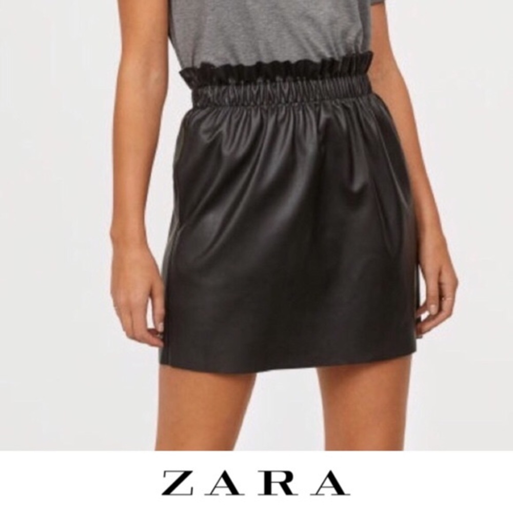 Zara knit faux leather paper bag skirt NWOT